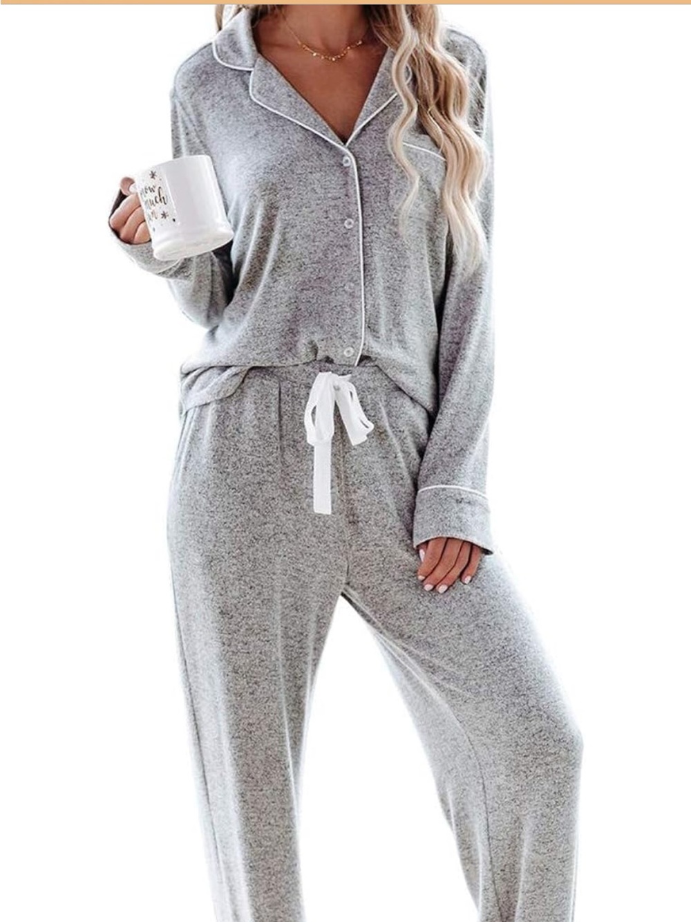 NWT Aamikast | Long Sleeve Button-Up Pajama Loungewear Top Light Gray Large